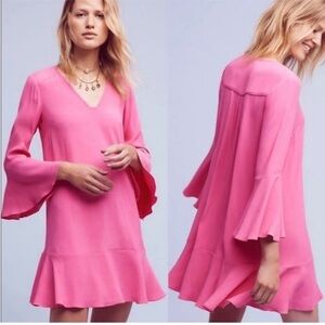 HD in Paris Anthropologie Vibrant Pink Long Sleeve Dress. Size 12